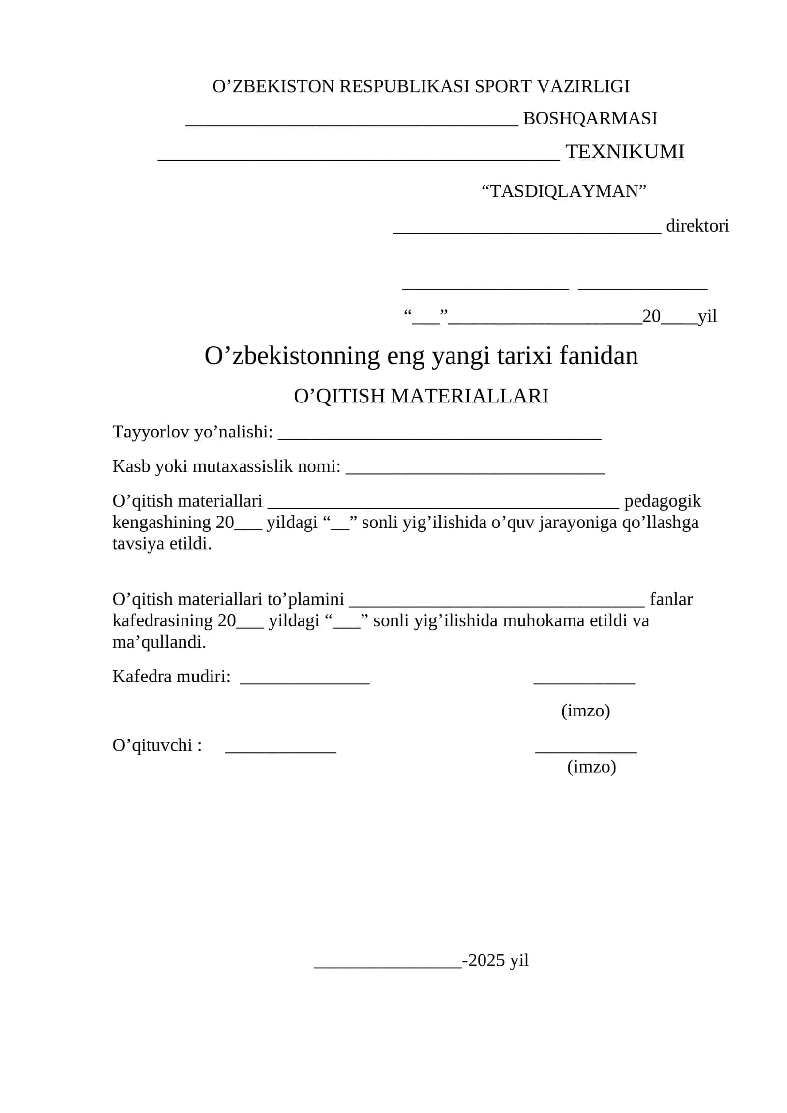 O’QITISH MATERIALLARI