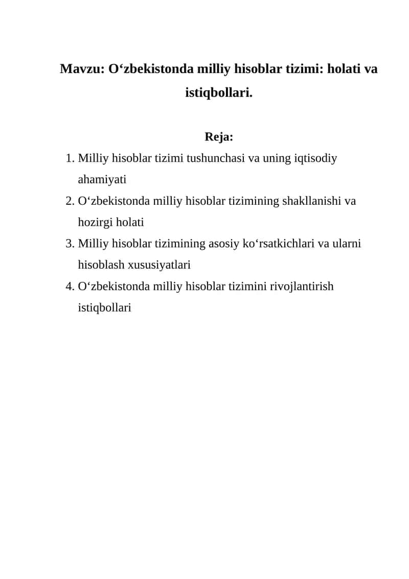 O‘zbekistonda milliy hisoblar tizimi