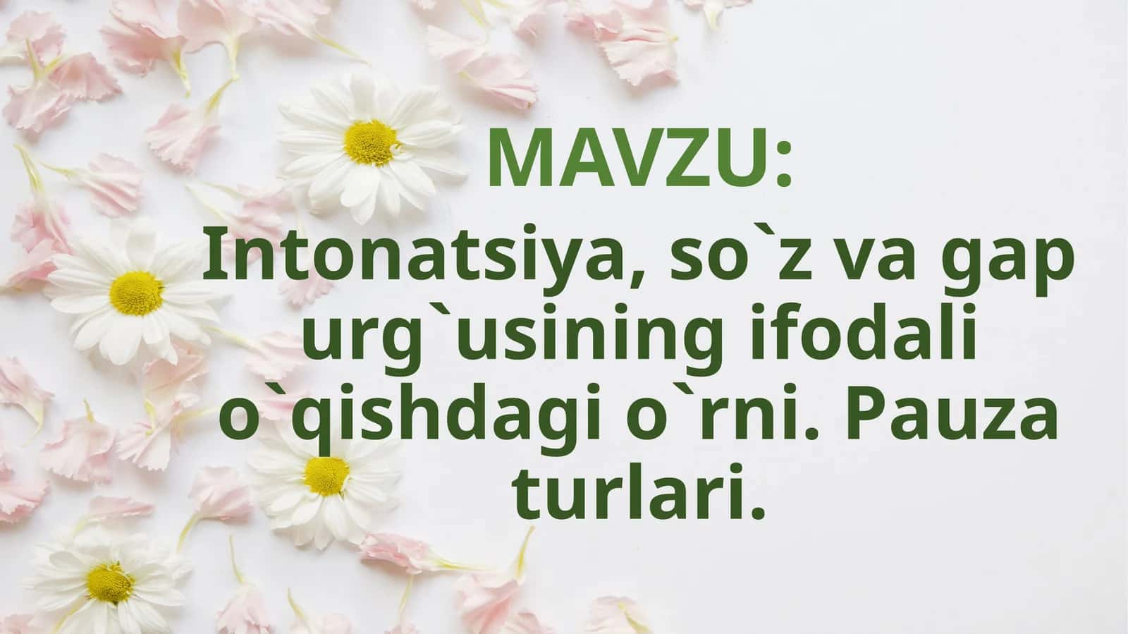 Intonatsiya,so`z va gap urg`usining ifodali o`qishdagi o`rni.Pauza turlari