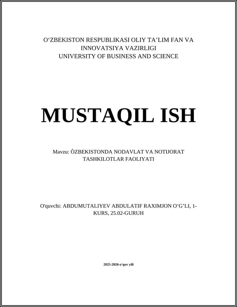 ÒZBEKISTONDA NODAVLAT VA NOTIJORAT TASHKILOTLAR FAOLIYATI