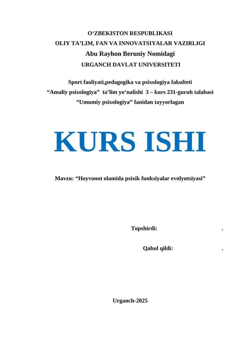Hoyvonot olamida psixik funksiyalar evolyutsiyasi