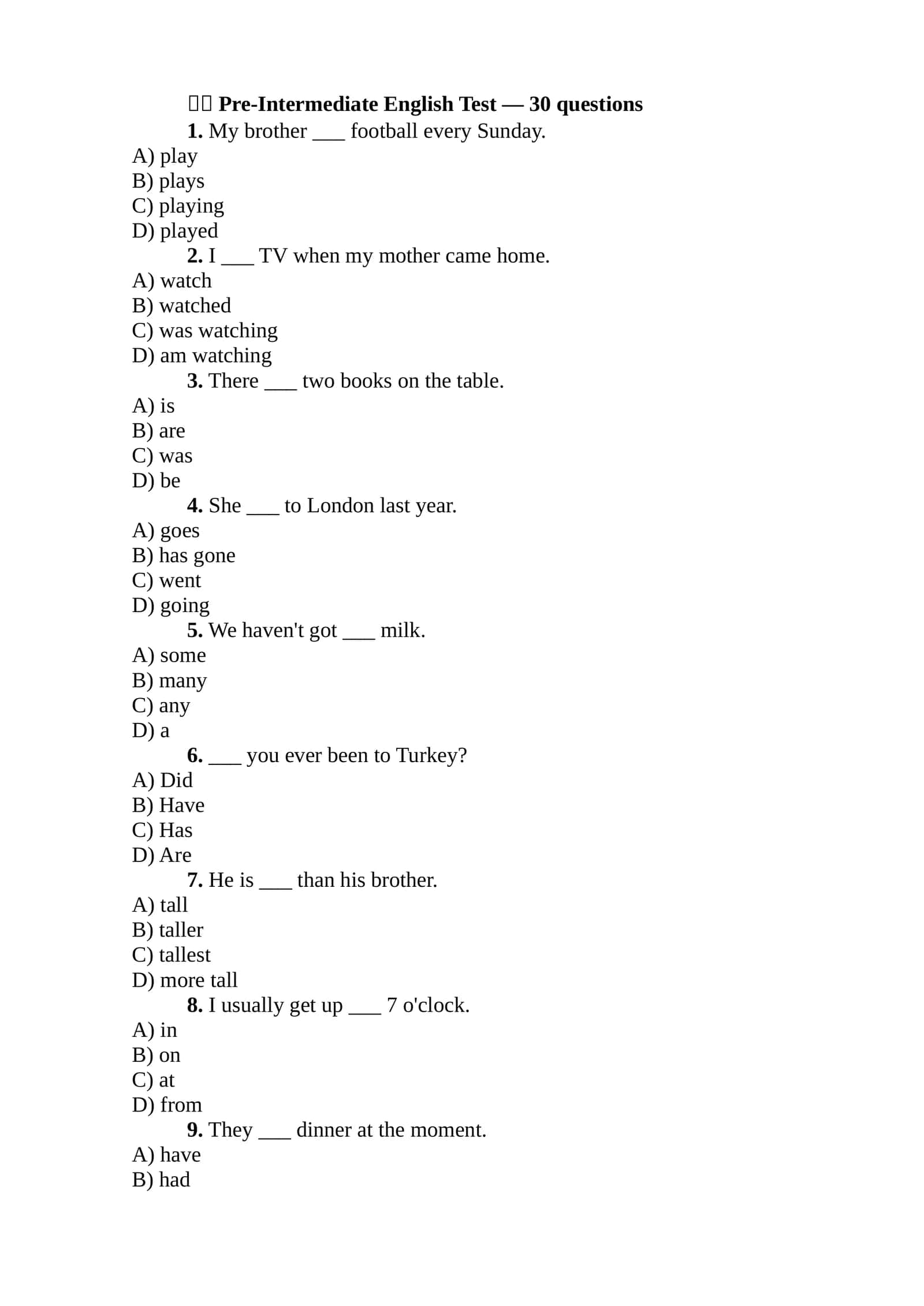 Pre-Intermediate English Test