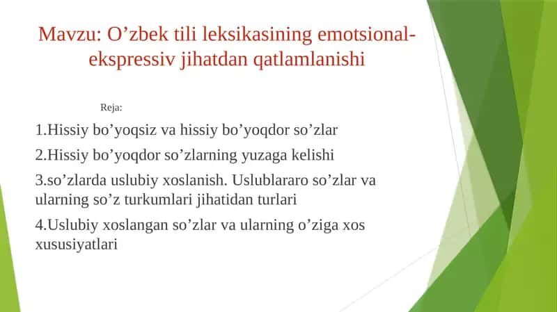 O’zbek til leksikasining emotsional-ekspressiv jihatdan qatlamlanishi