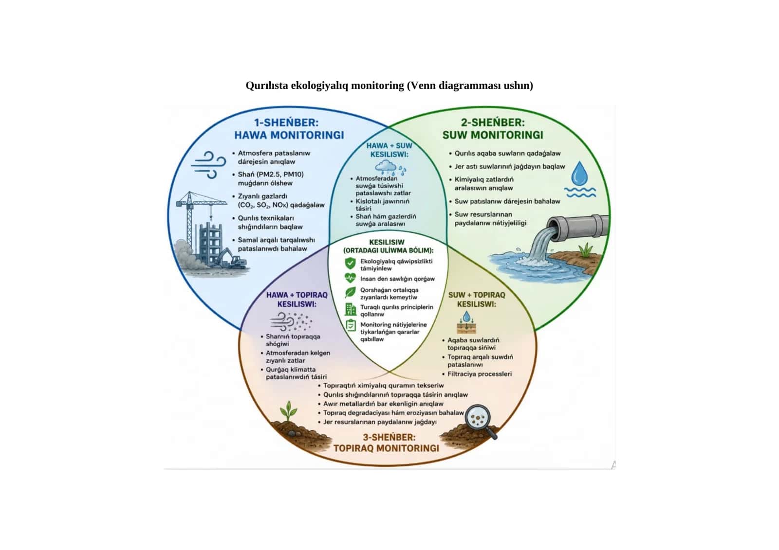 Qurılısta ekologiyalıq monitoring (Venn diagramması ushın)