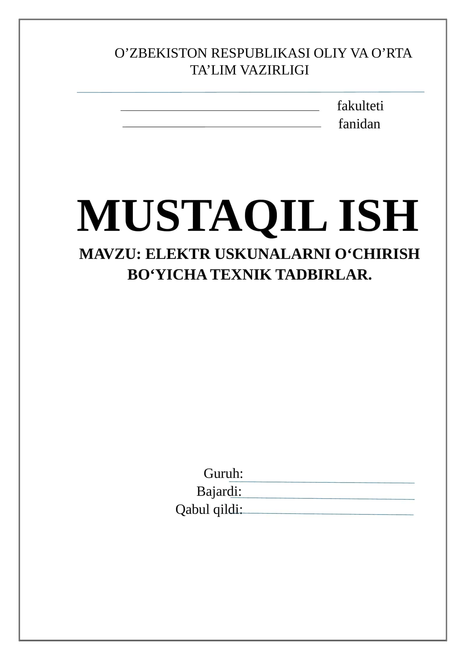 Elektr uskunalarni o‘chirish bo‘yicha texnik tadbirlar