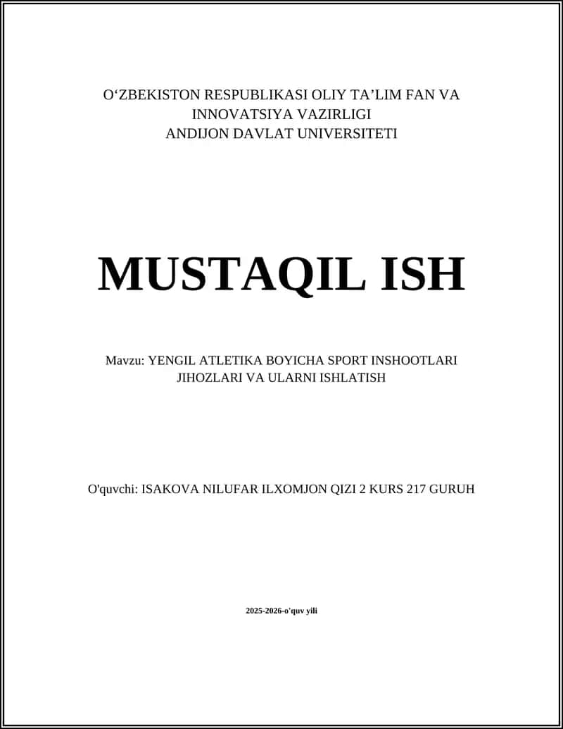 Yengil atletika bo‘yicha sport inshootlari jihozlari va ularni ishlatish