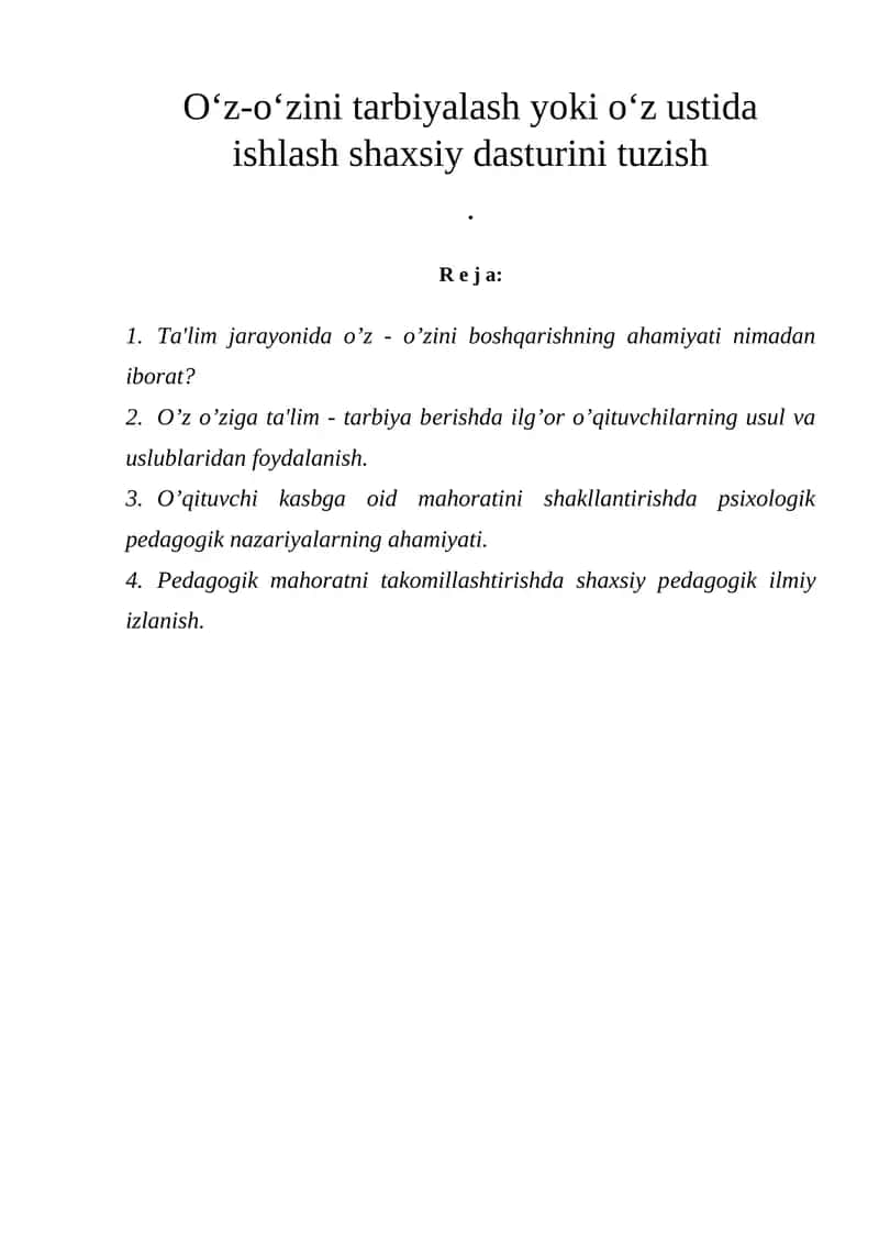 Ta'lim jarayonida o'z-o'zini boshqarish