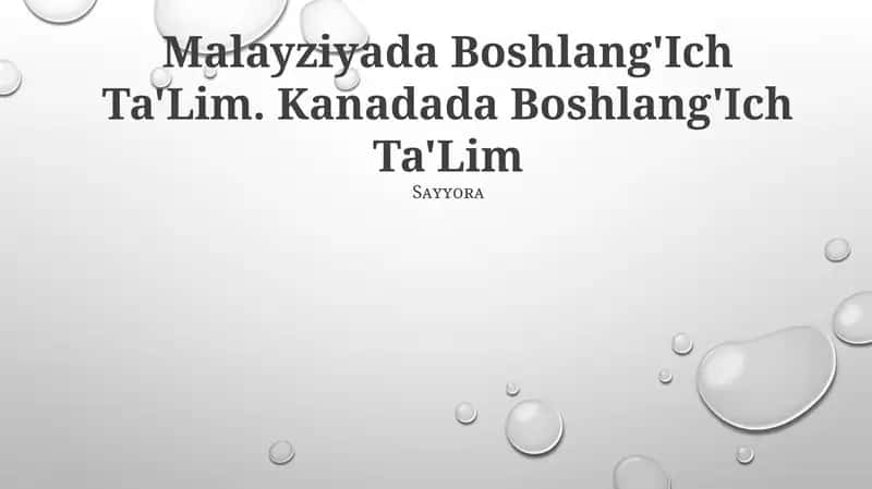 Malayziyada Boshlang'Ich Ta'lim