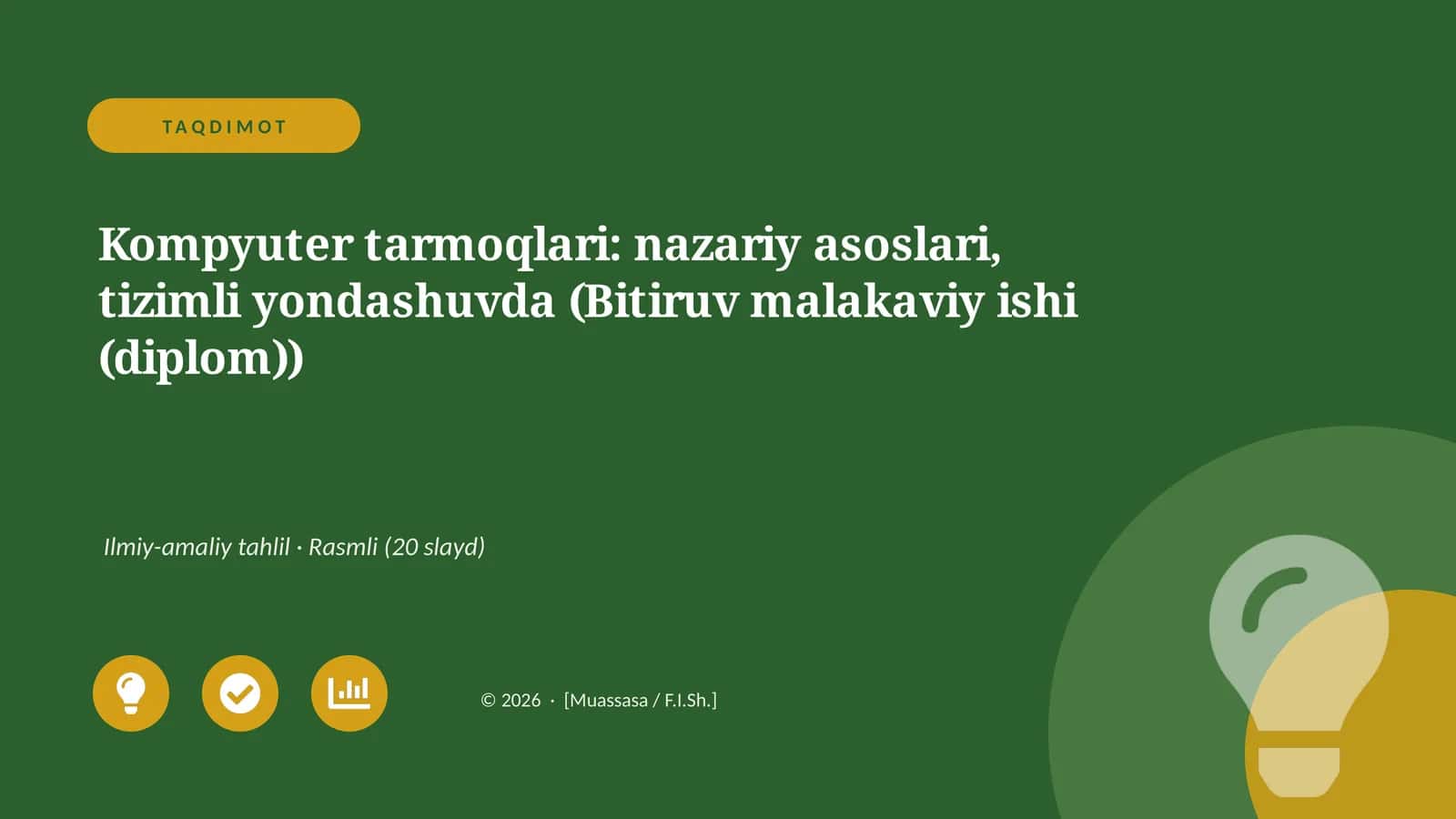 Kompyuter tarmoqlari: nazariy asoslari, tizimli yondashuvda (Bitiruv malakaviy ishi (diplom))