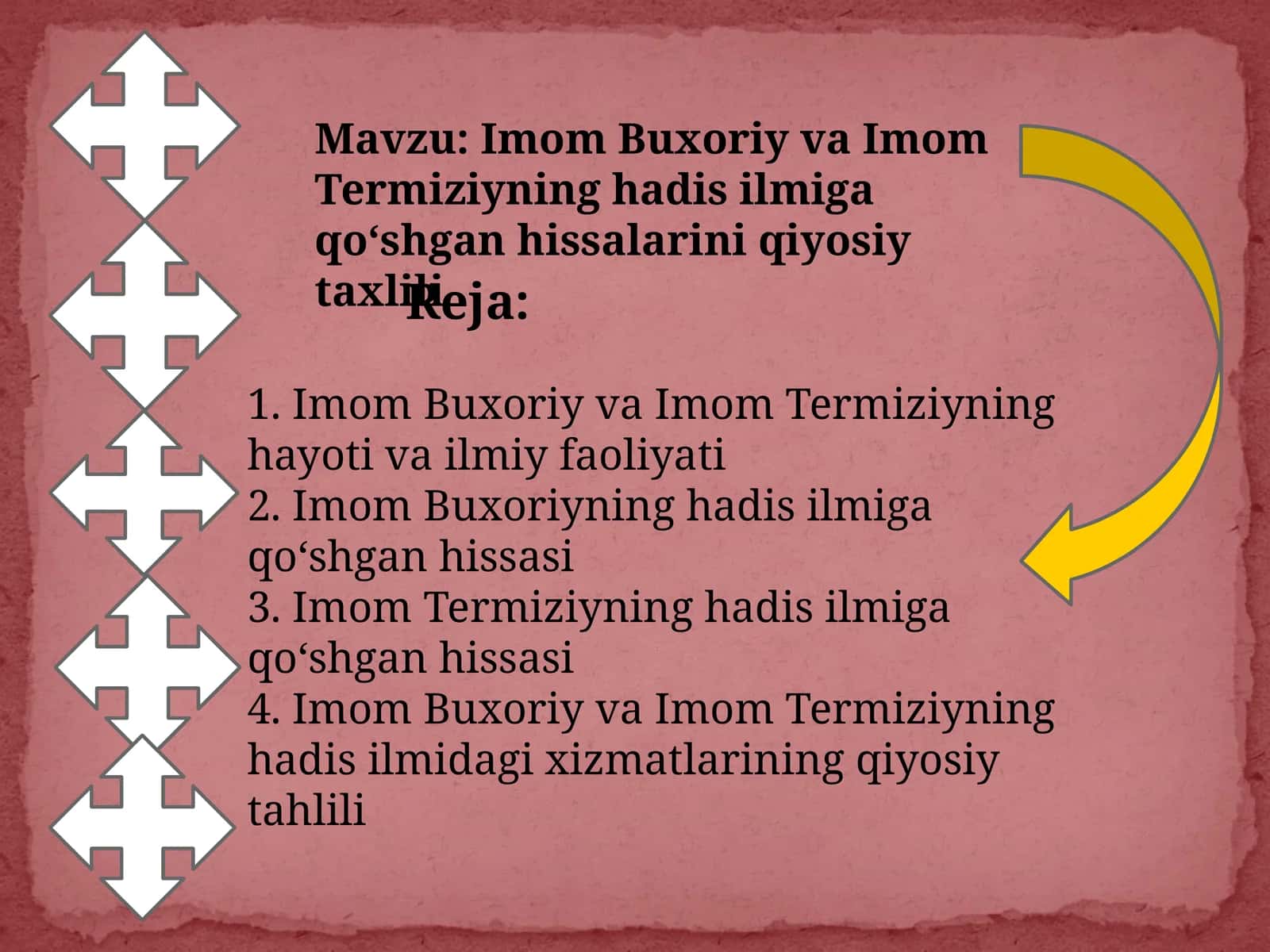 Imom Buxoriy va Imom Termiziyning hadis ilmiga qoʻshgan hissalarini qiyosiy taxlili