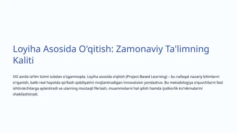 Loyiha Asosida O'qitish
