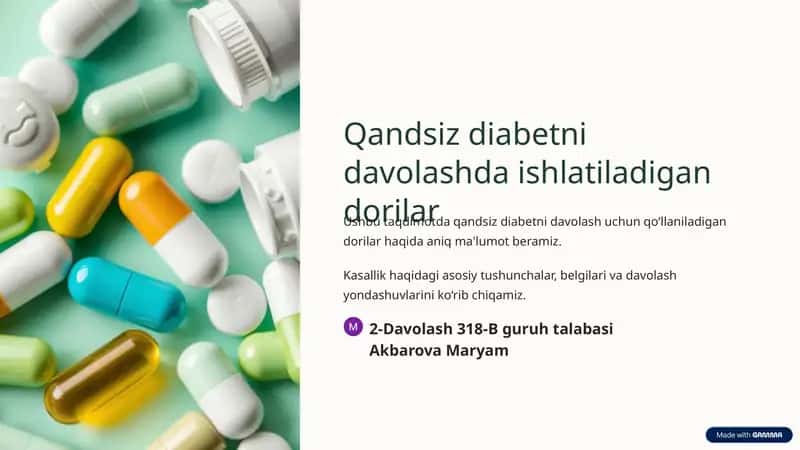 Qandsiz diabetni davolash uchun dorilar