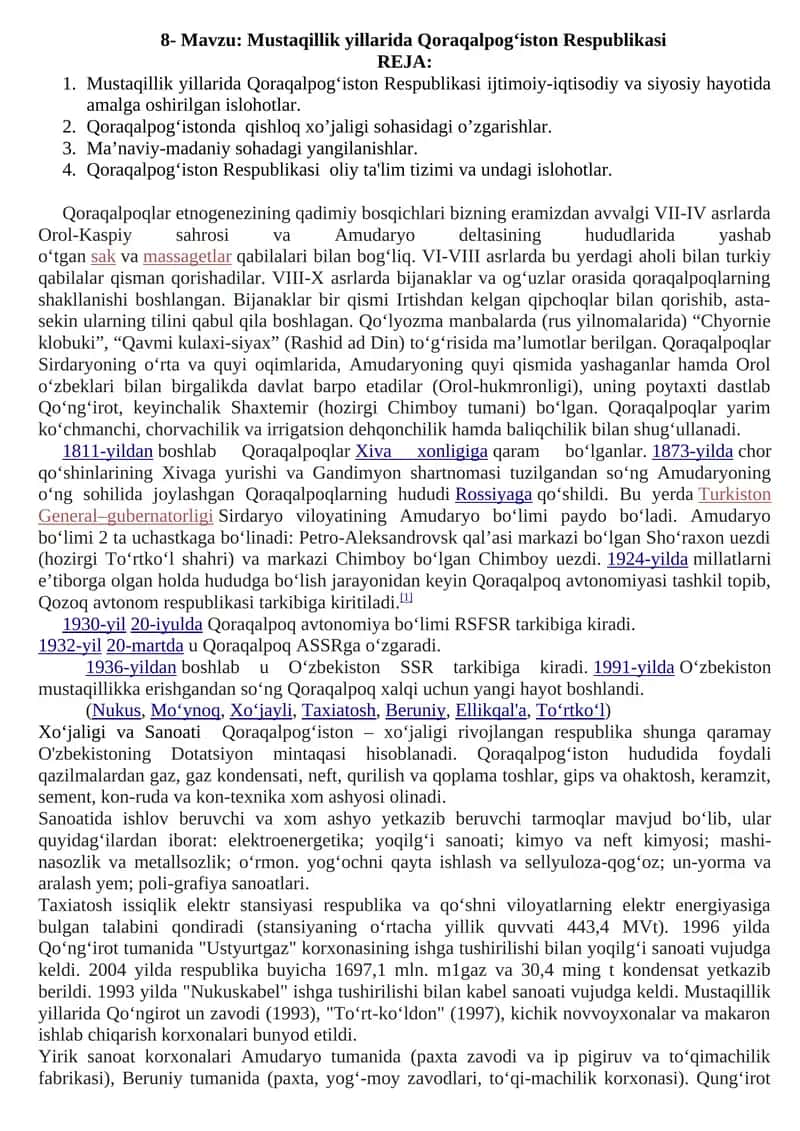 Mustaqillik yillarida Qoraqalpog‘iston Respublikasi