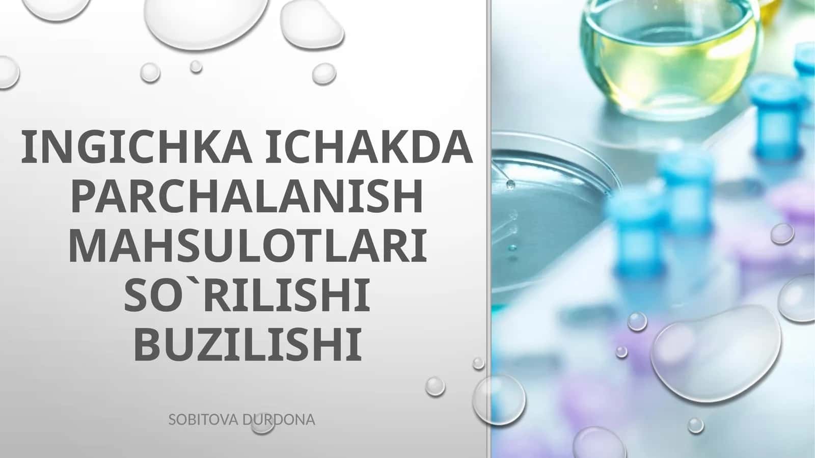 INGICHKA ICHAKDA PARCHALANISH MAHSULOTLARI SO`RILISHI BUZILISHI