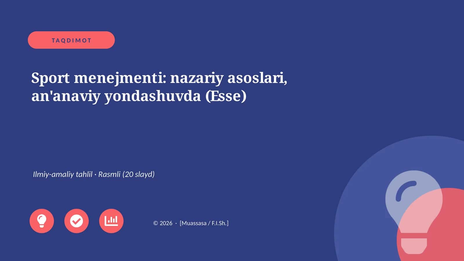 Sport menejmenti: nazariy asoslari, an'anaviy yondashuvda (Esse)