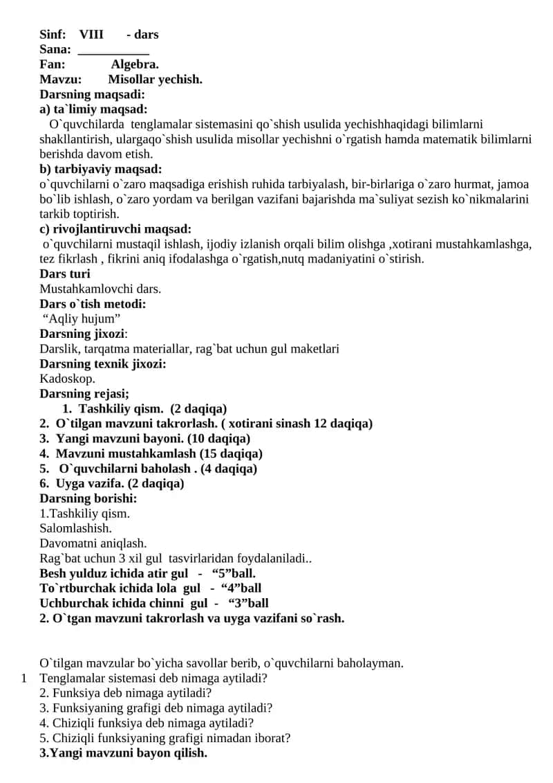 8-sinf algebra dars ishlanmalar