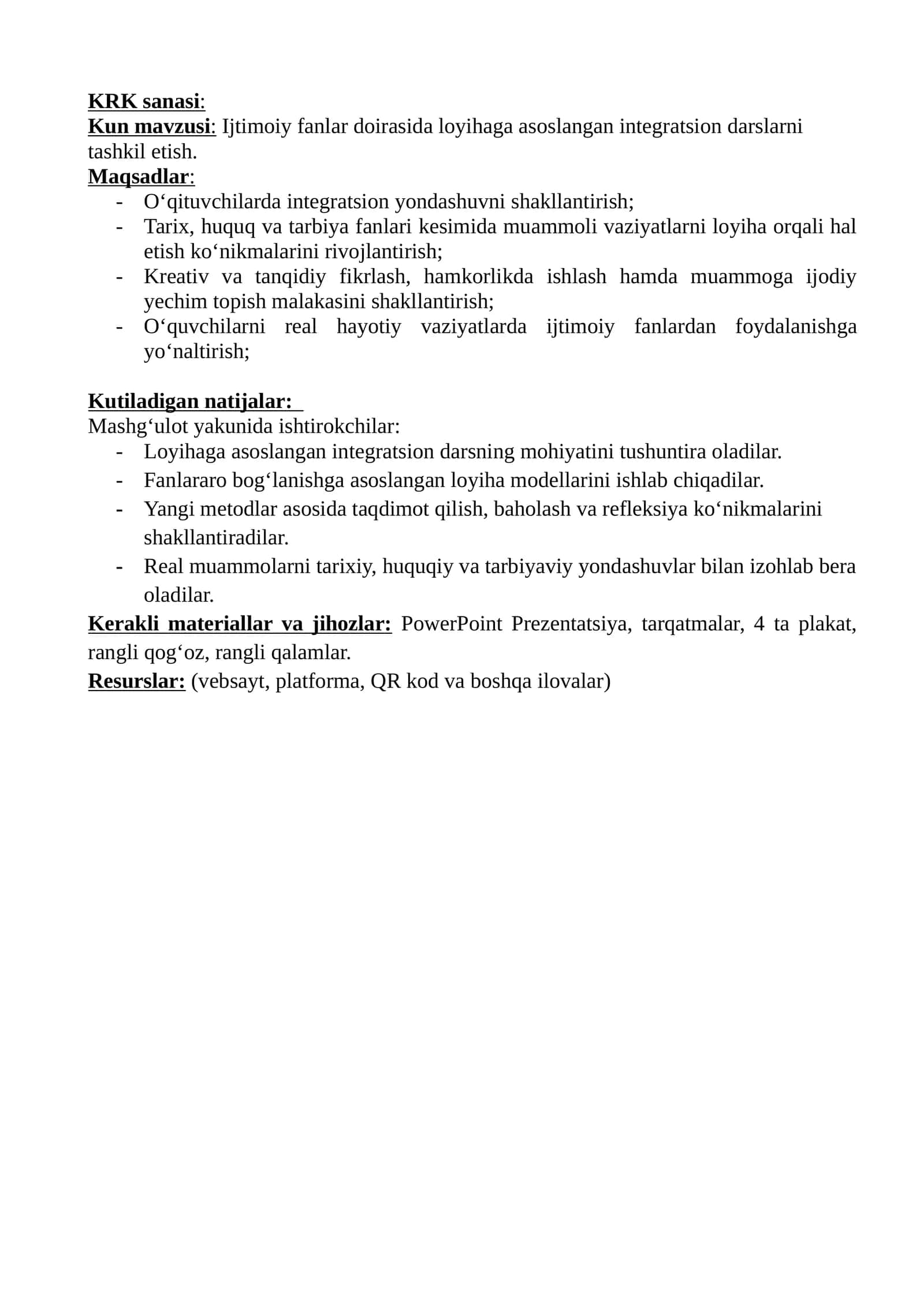 Integratsion darslarni tashkil etish