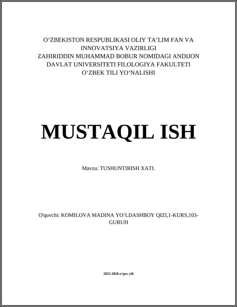 TUSHUNTIRISH XATI
