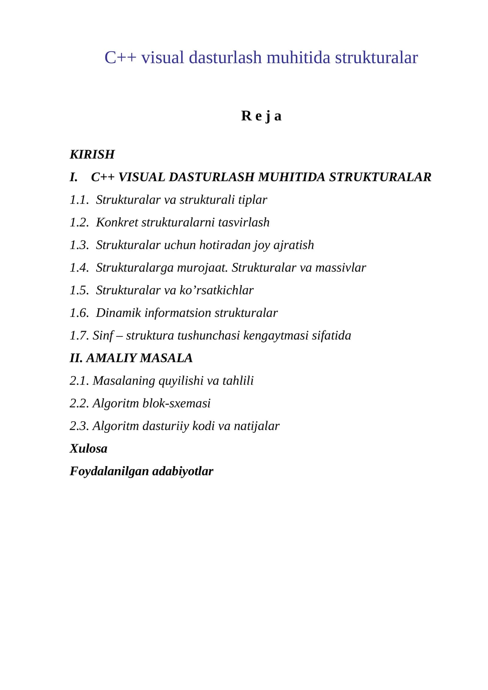 C++ visual dasturlash muhitida strukturalar