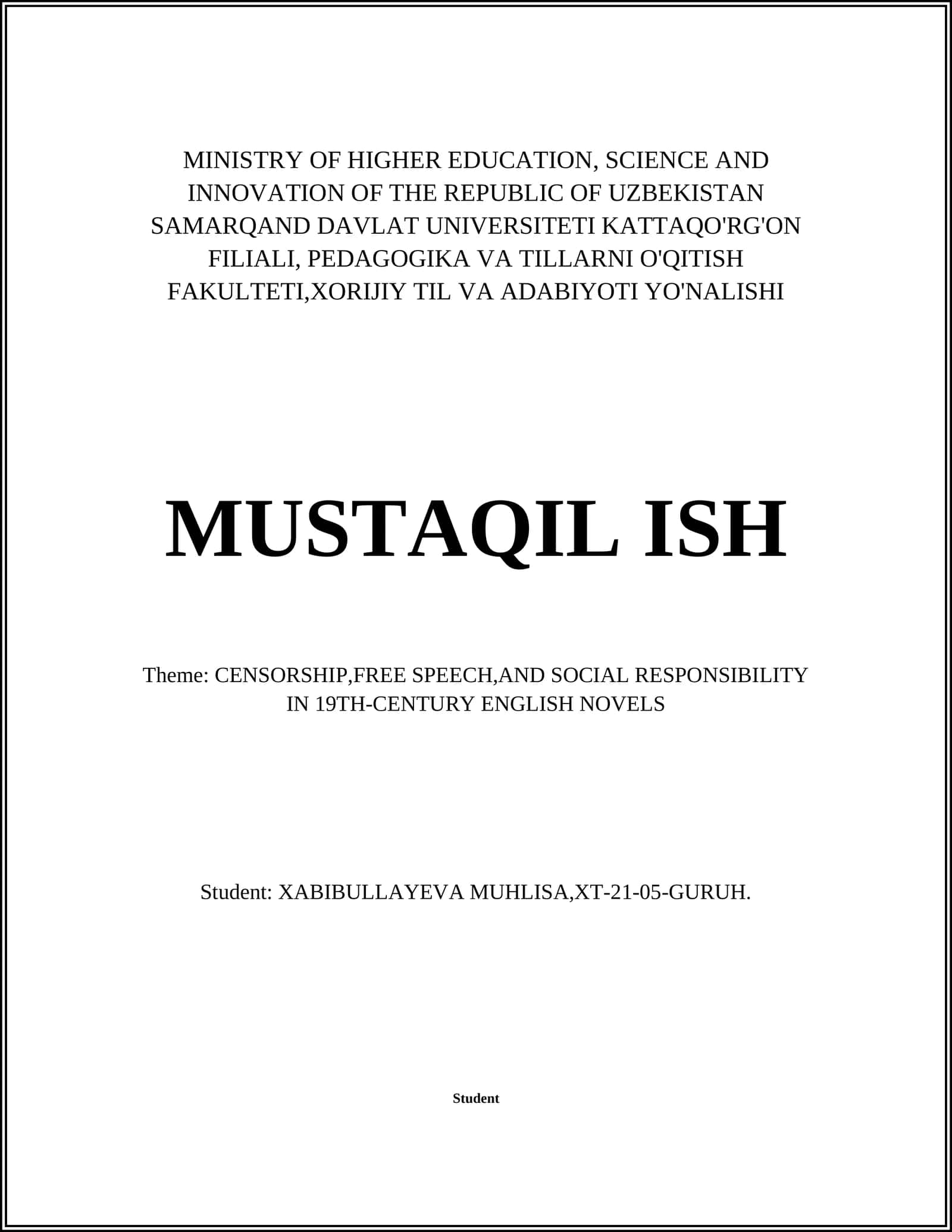 Theme: CENSORSHIP,FREE SPEECH,AND SOCIAL RESPONSIBILITY IN 19TH-CENTURY ENGLISH NOVELS