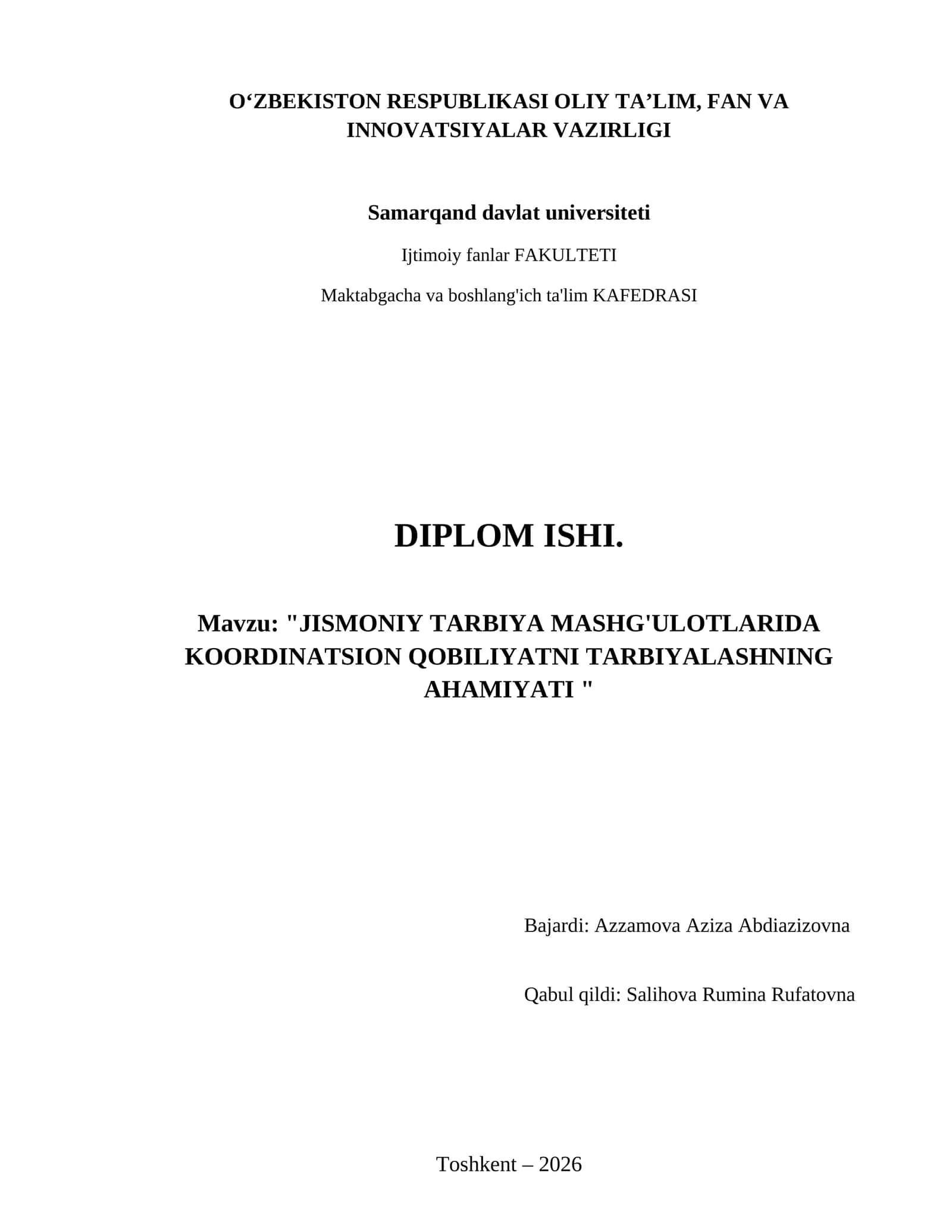 Jismoniy tarbiya mashg'ulotlarida koordinatsion qobiliyatni tarbiyalashning ahamiyati