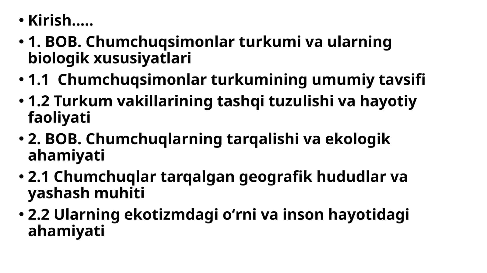 Chumchuqsimonlar turkumi va ularning biologik xususiyatlari