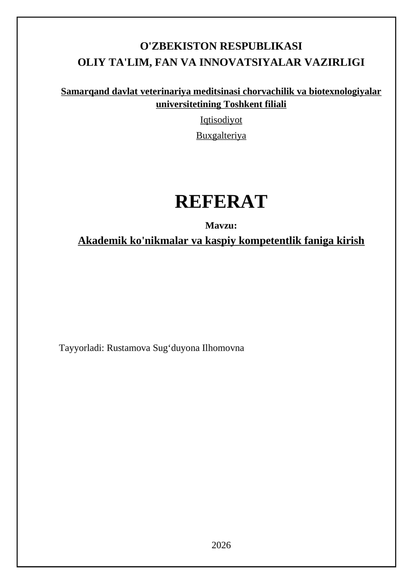 Akademik ko'nikmalar va kaspiy kompetentlik faniga kirish
