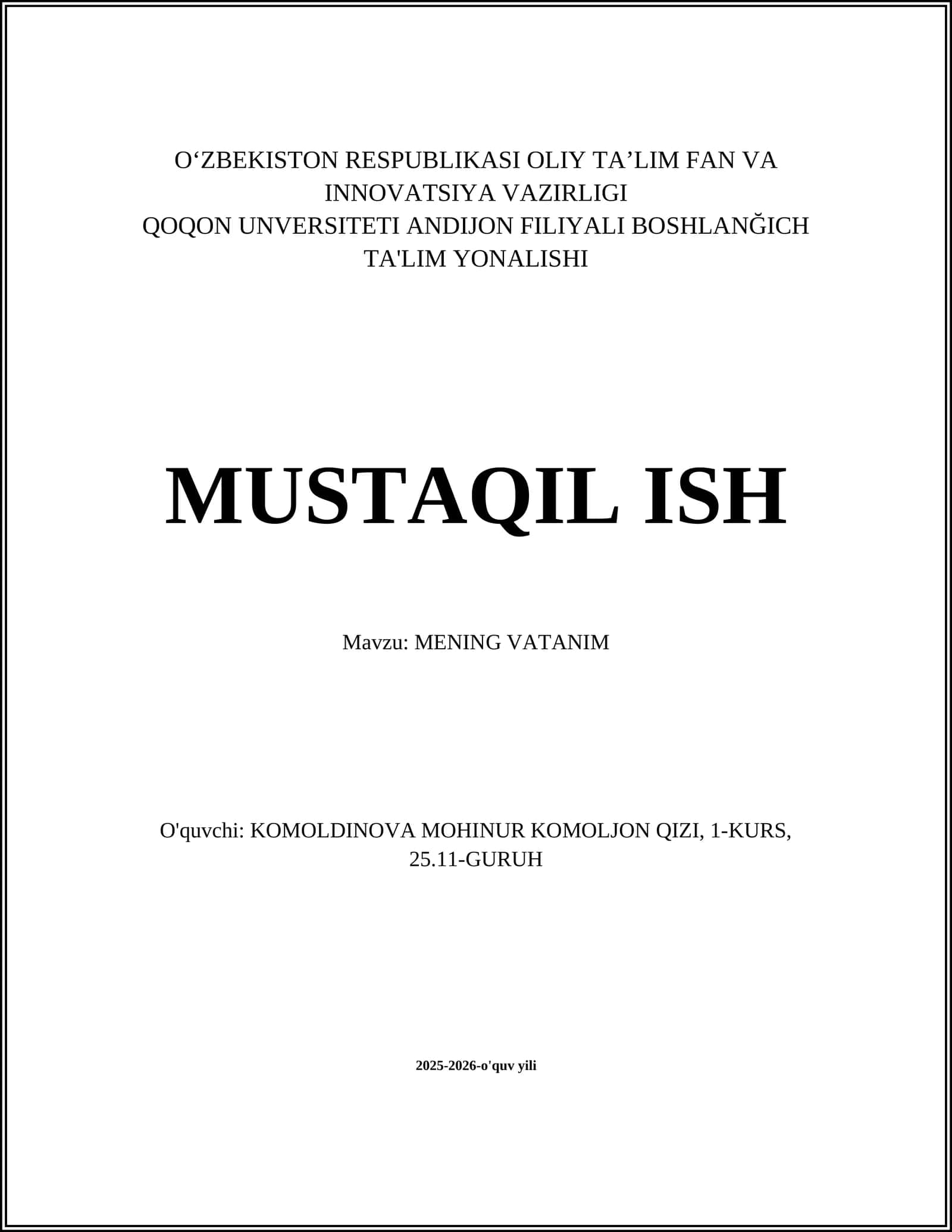 MENING VATANIM