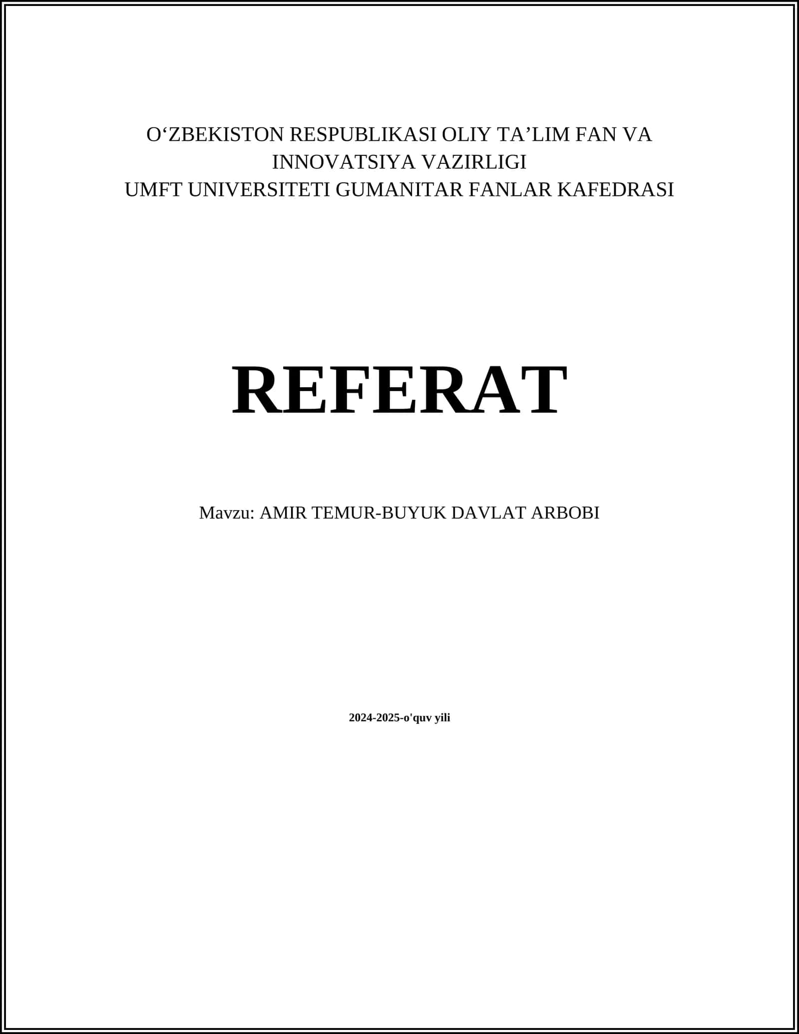 AMIR TEMUR-BUYUK DAVLAT ARBOBI
