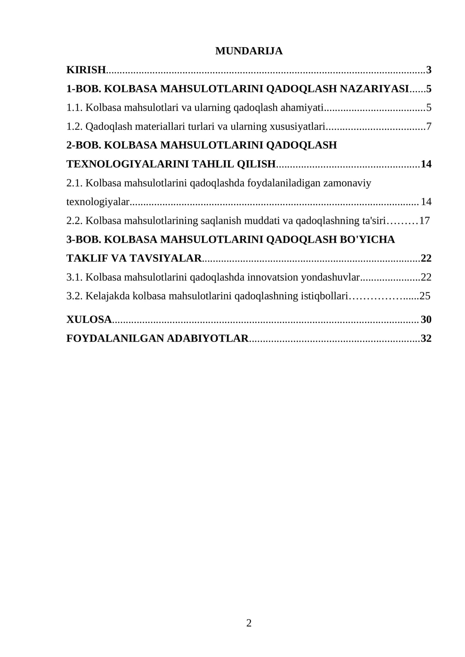 KOLBASA MAHSULOTLARINI QADOQLASH NAZARIYASI