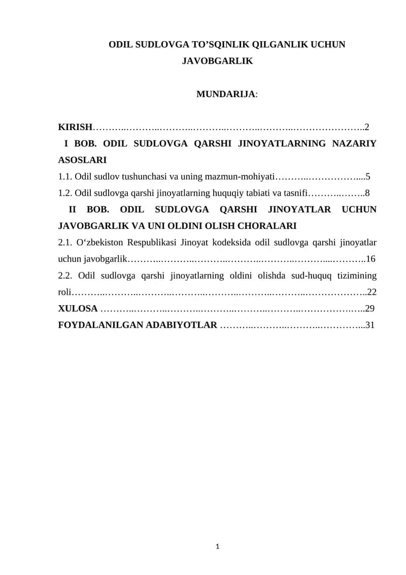 Odil Sudlovga To'sqinlik Qilganlik Uchun Javobgarlik