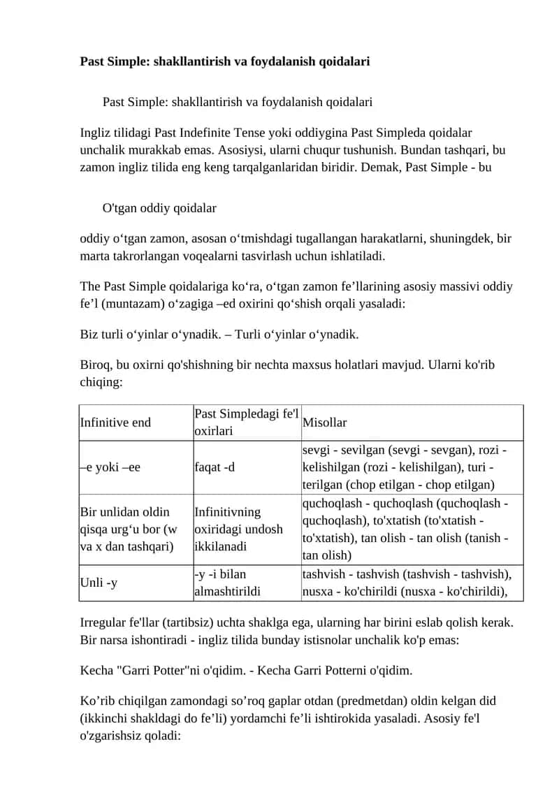 O'tgan oddiy qoidalar