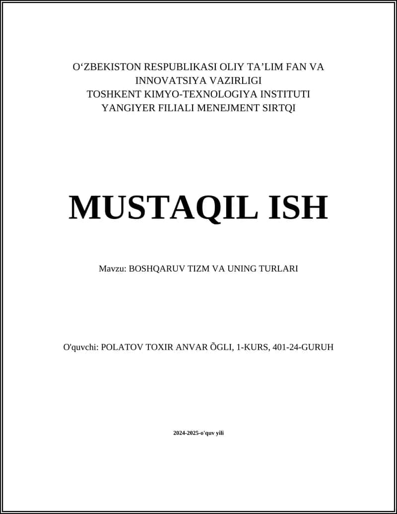 BOSHQARUV TIZM VA UNING TURLARI