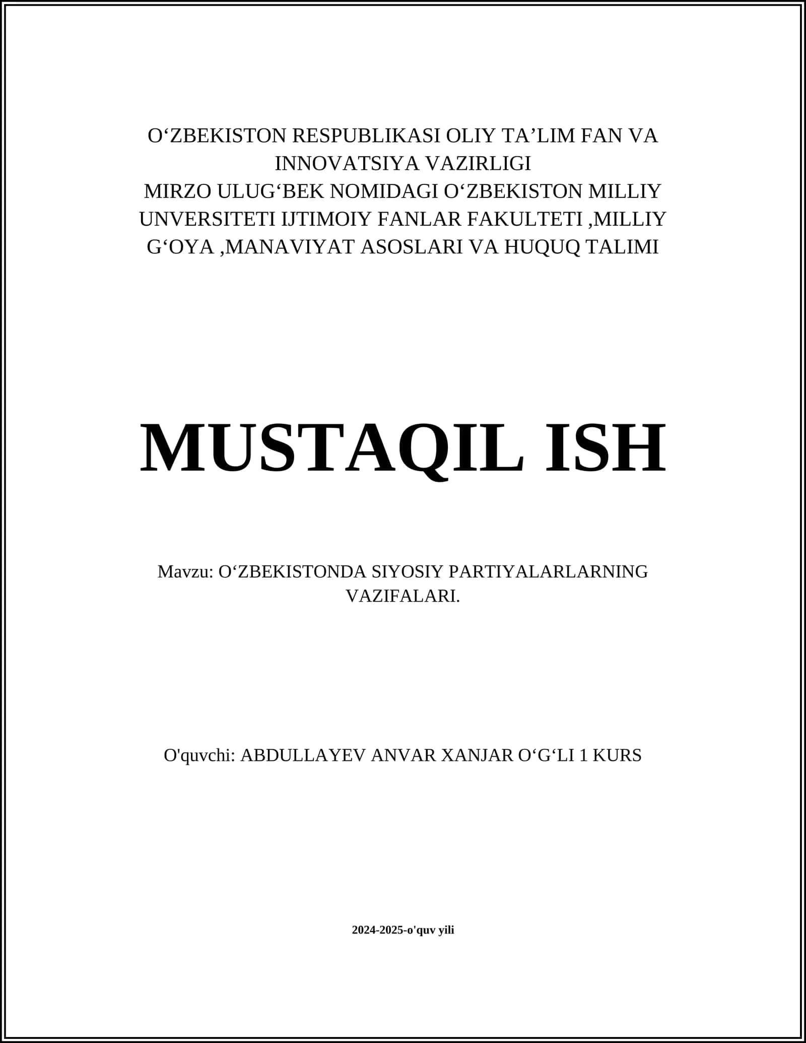 O‘zbekistonda Siyosiy Partiyalarning Vazifalari