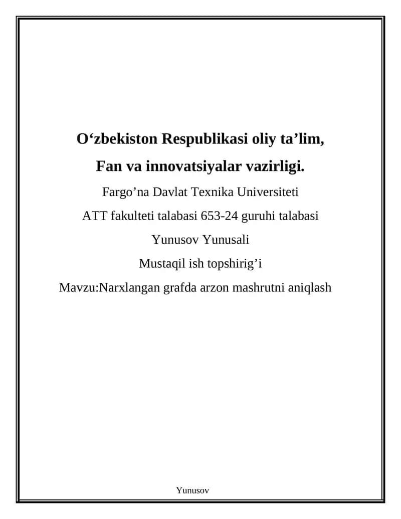 Narxlangan grafda arzon mashrutni aniqlash