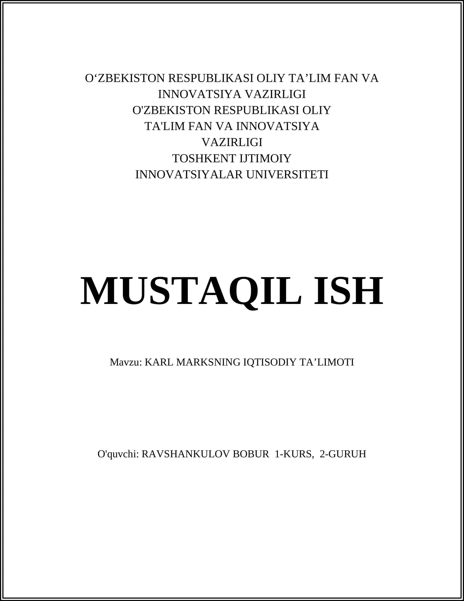 KARL MARKSNING IQTISODIY TA’LIMOTI