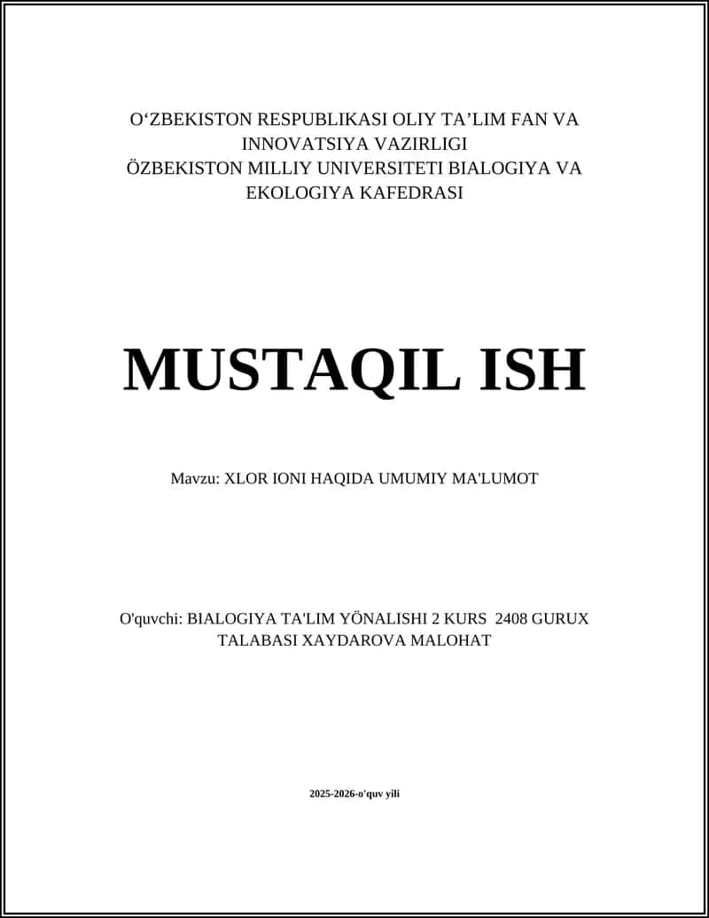 XLOR IONI HAQIDA UMUMIY MA'LUMOT