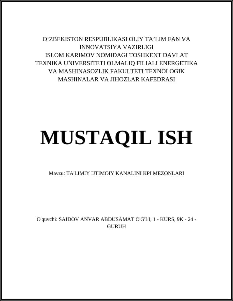 TA'LIMIY IJTIMOIY KANALINI KPI MEZONLARI