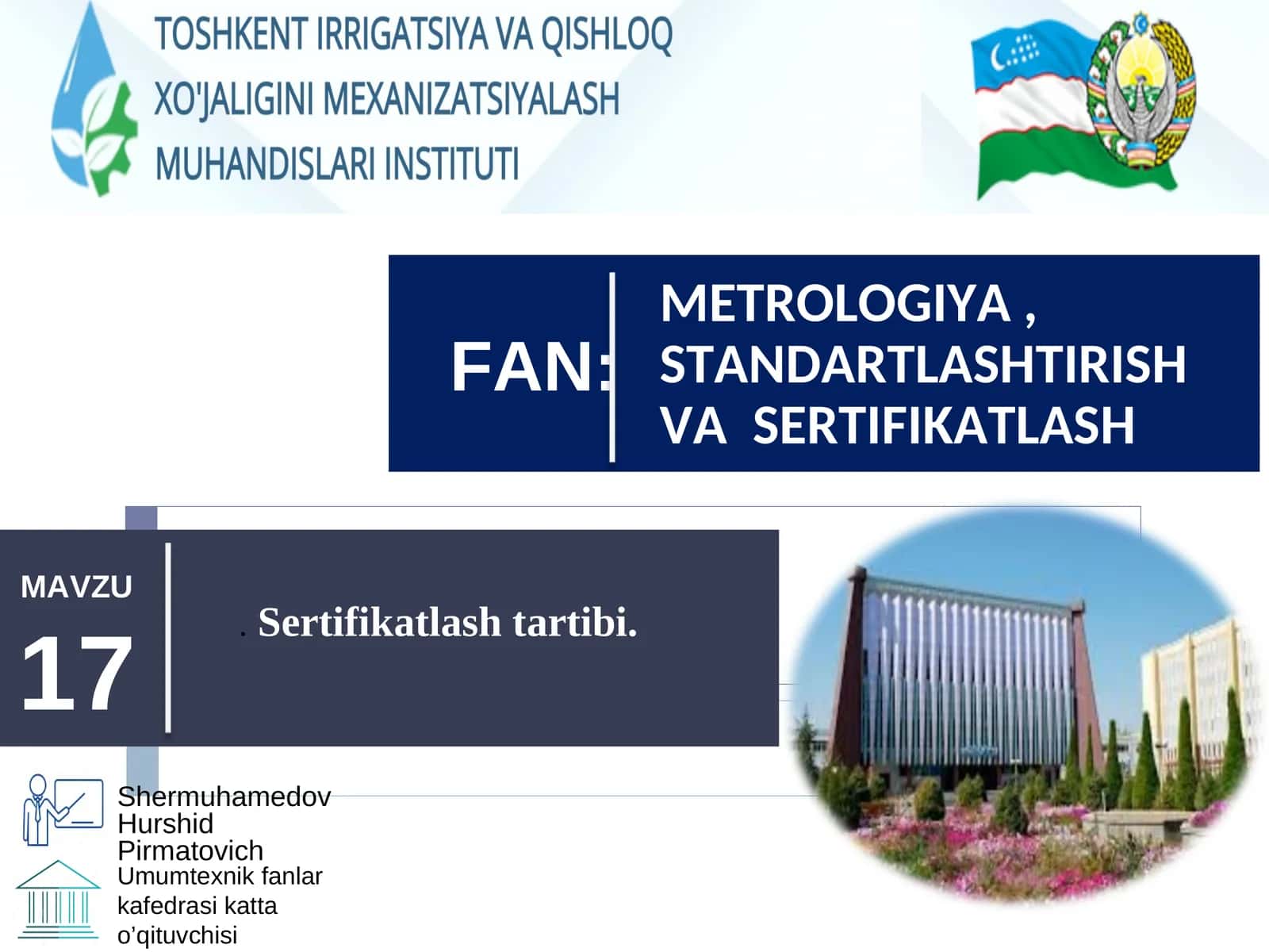 METROLOGIYA, STANDARTLASHTIRISH VA SERTIFIKATLASH