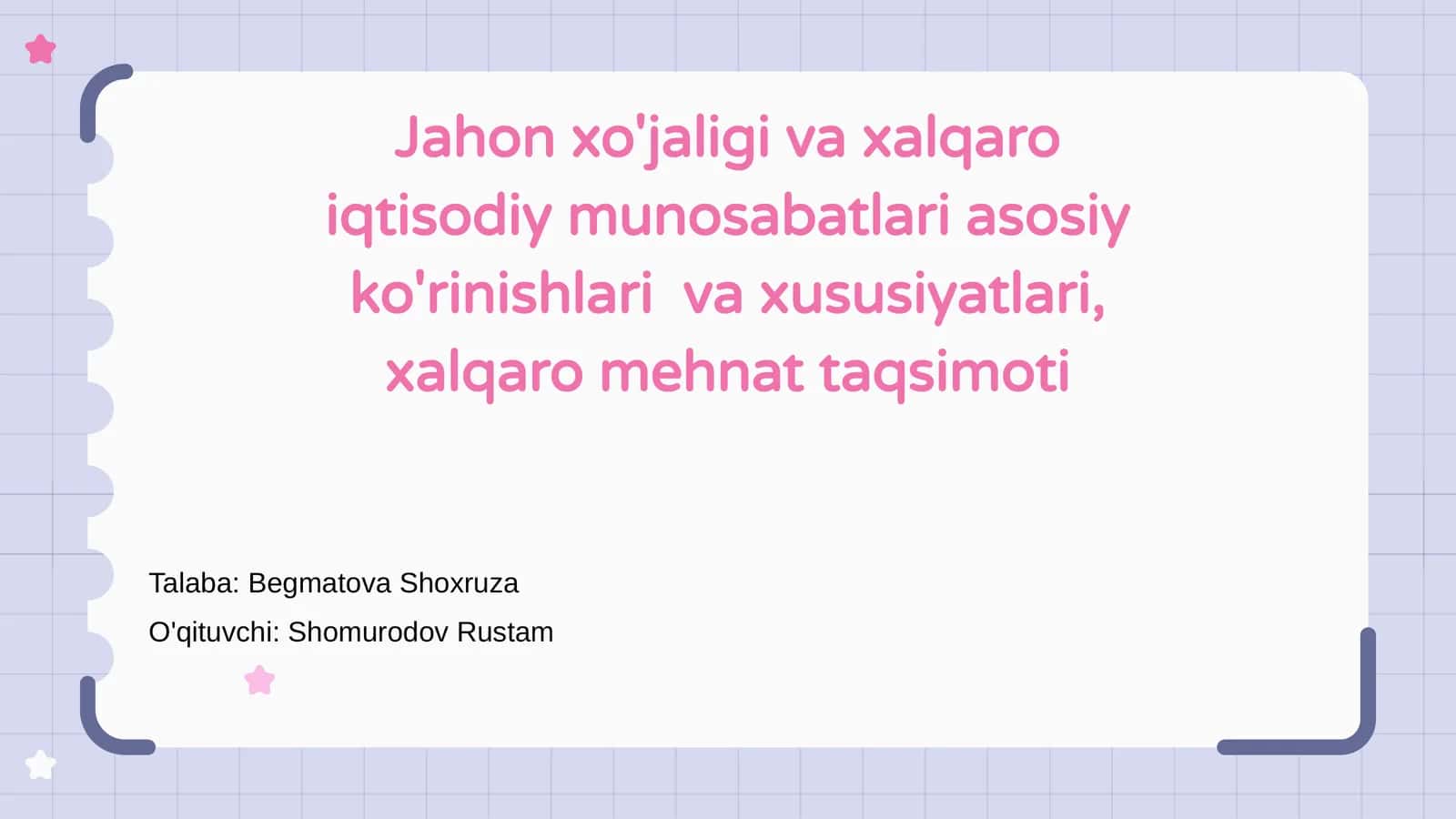 Jahon xo'jaligi va xalqaro iqtisodiy munosabatlari