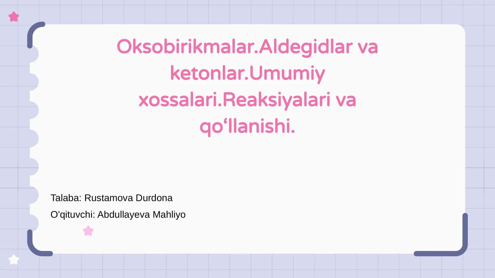 Oksobirikmalar va Aldegidlar