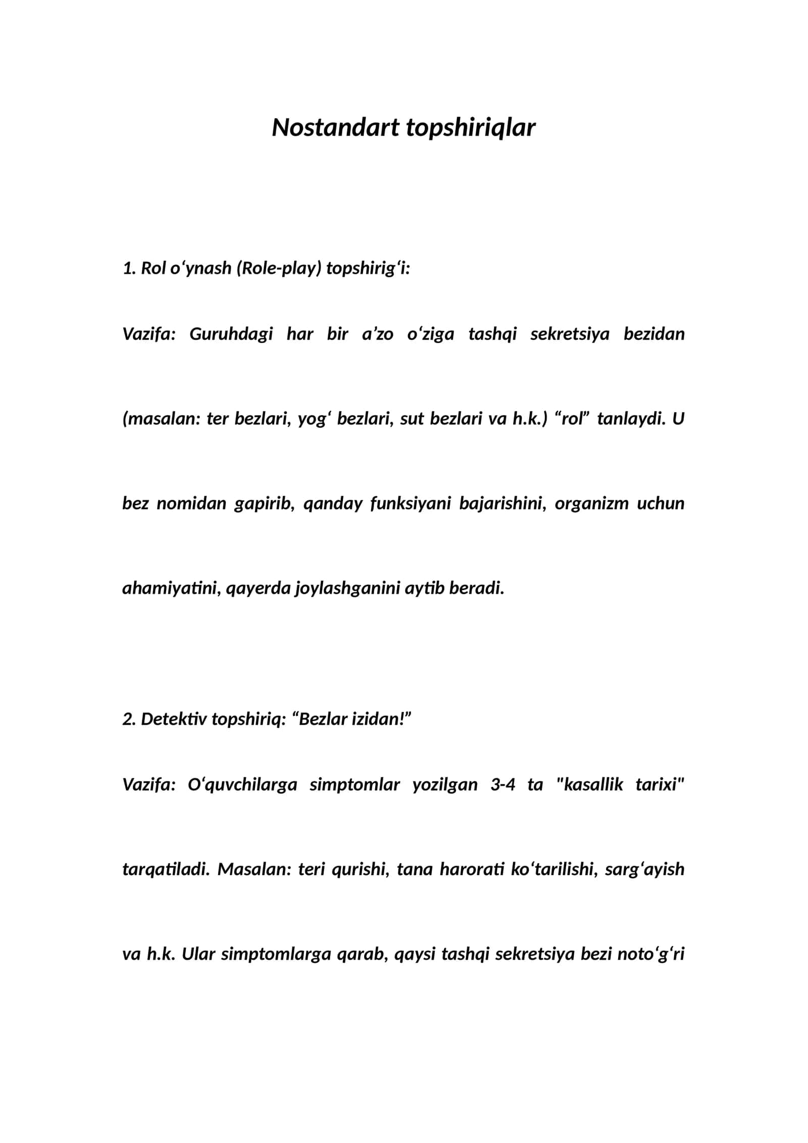 Nostandart topshiriqlar
