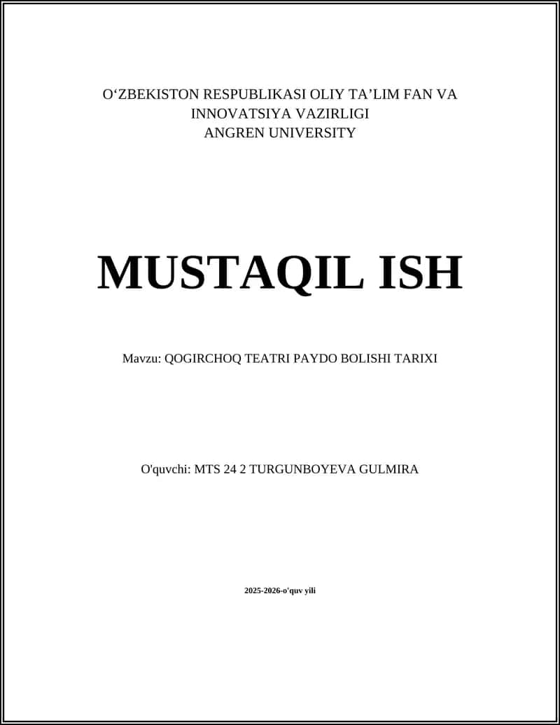 QOGIRCHOQ TEATRI PAYDO BOLISHI TARIXI
