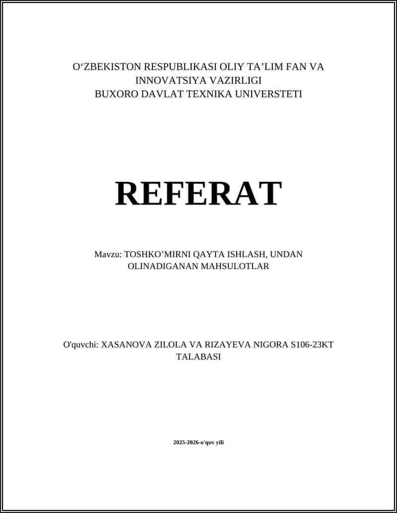 Toshko'mirni qayta ishlash
