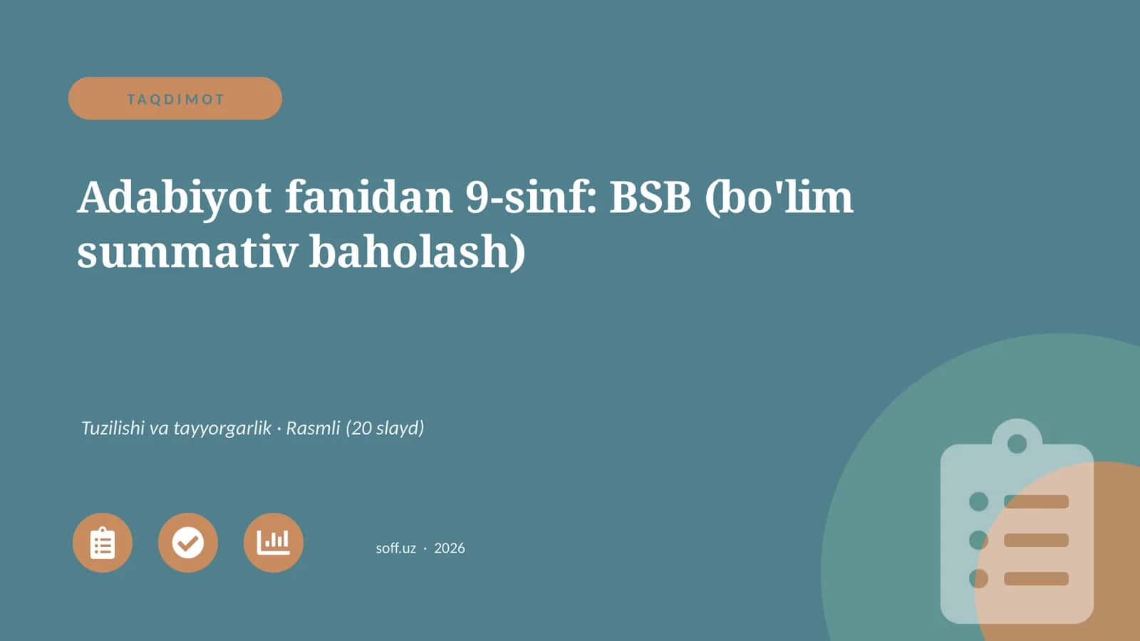 Adabiyot fanidan 9-sinf: BSB (bo'lim summativ baholash)