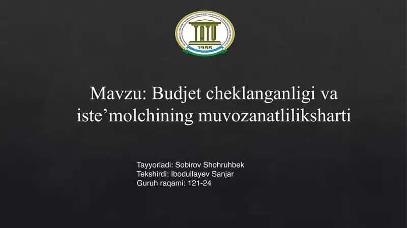 Budjet cheklanganligi va iste’molchining muvozanatlilik sharti