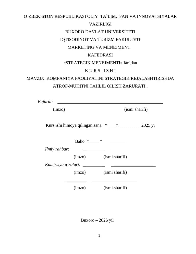 KOMPANIYA FAOLIYATINI STRATEGIK REJALASHTIRISHDA ATROF-MUHITNI TAHLIL QILISH ZARURATI