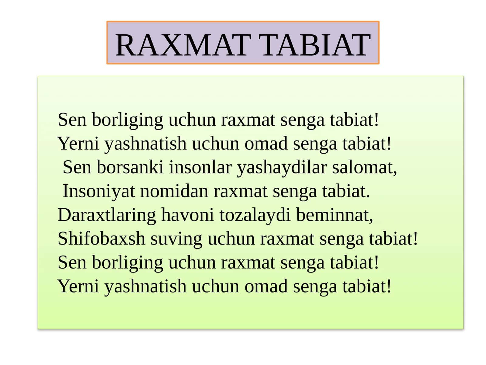 3-sinf Tabiiy Fan (Science) Raxmat tabiat mavzuda dars ishlanma