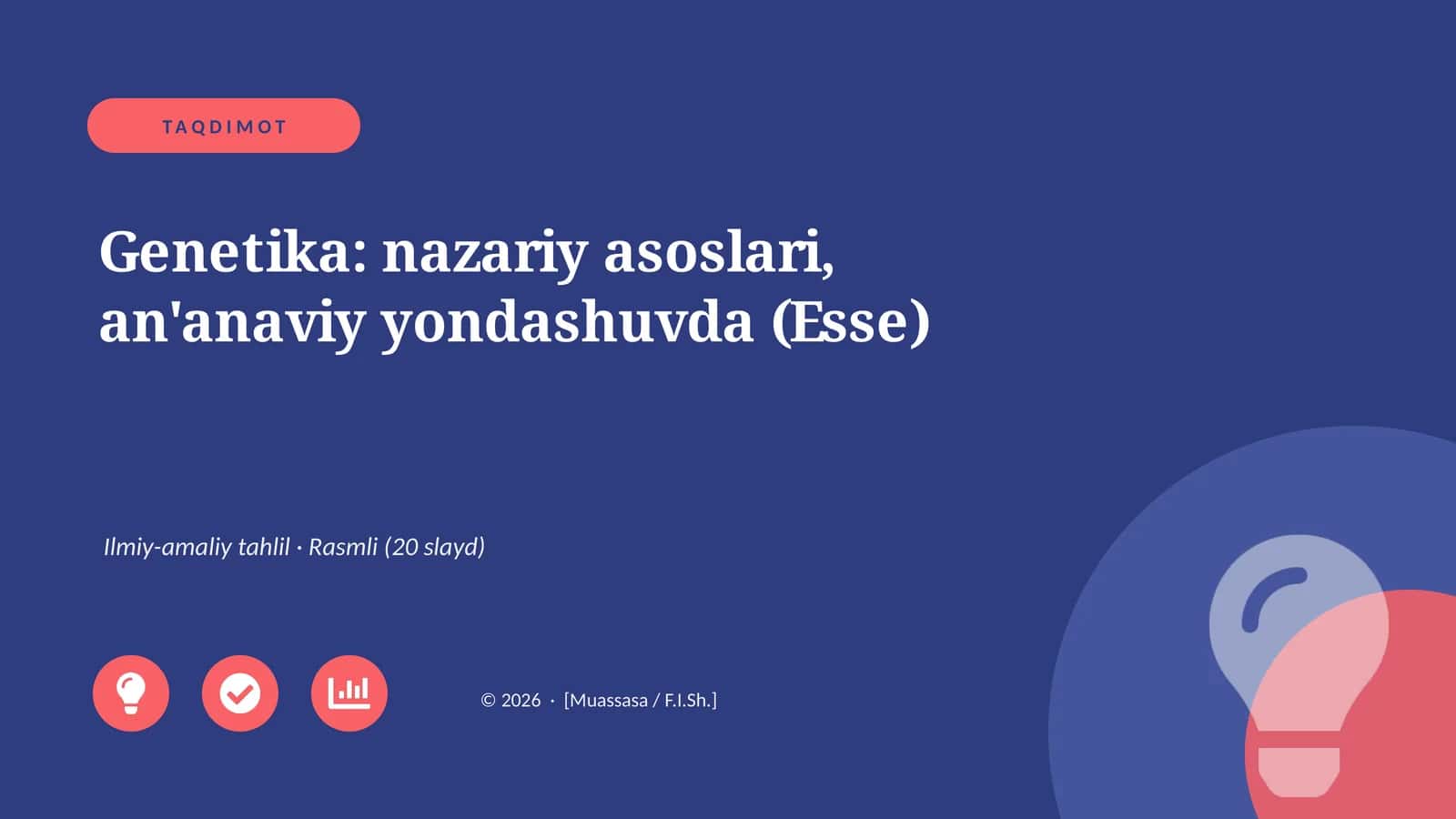 Genetika: nazariy asoslari, an'anaviy yondashuvda (Esse)