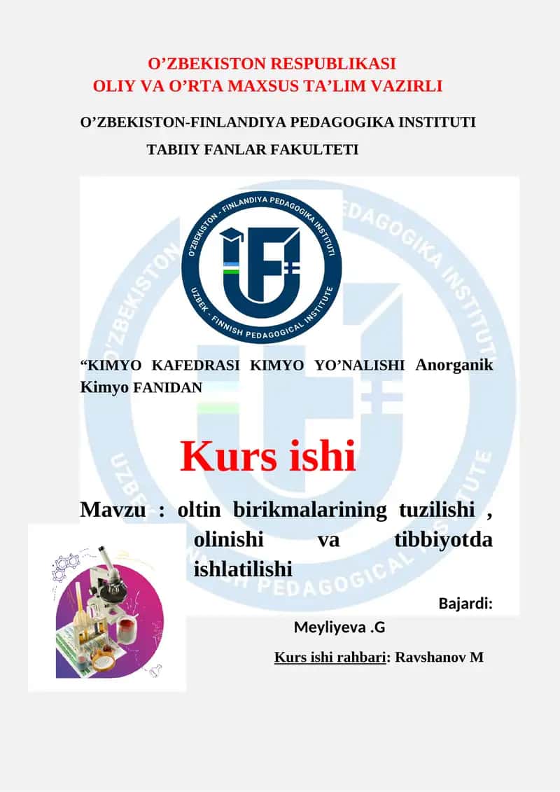 KIMYO KAFEDRASI KIMYO YO’NALISHI Anorganik Kimyo FANIDAN